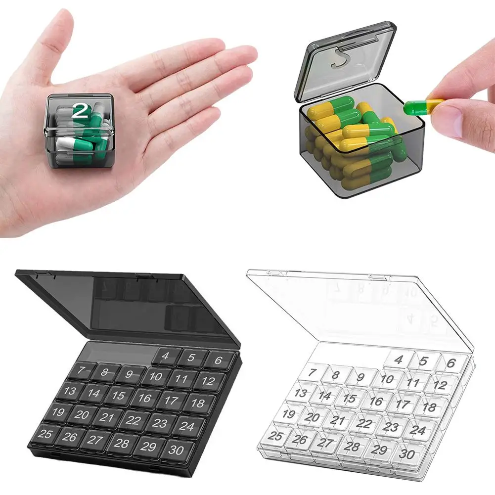 30-Day Portable Monthly Pill Organizer Box for Vitamins and Medicines