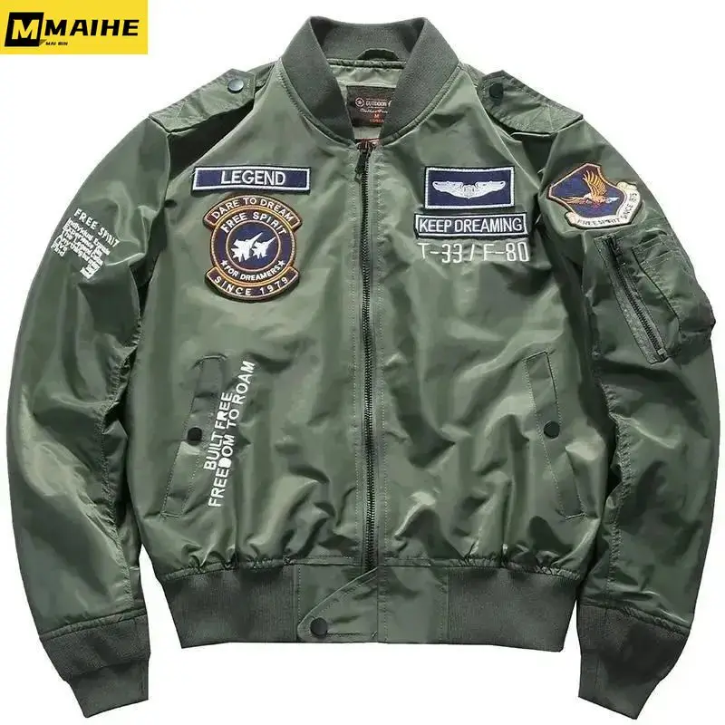 

Men's Letter Embroidered baseball jacket Spring and Fall 2023 new Air Force MA1 multi-pocket flight jacket Plus-size men's coat