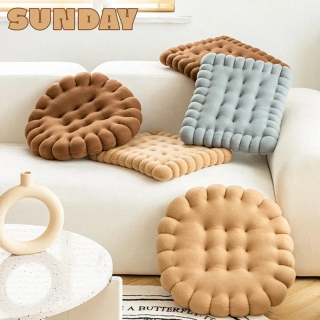 Cute Floor Seating Cushions Biscuit Shaped Decorative Floor Pillow