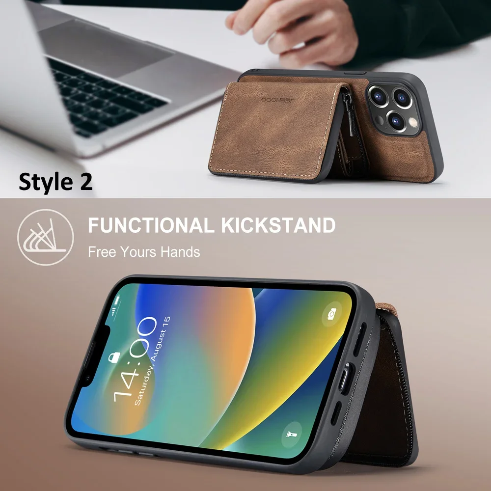 Versatile Leather Wallet Case with Detachable Magnetic Closure and Card Pocket