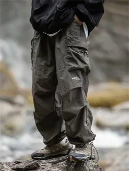 Men's Spring and Autumn New Waterproof Hip Hop Mountaineering Pants Casual Harajuku Work Pants Black Cargo Outwear Pants 1