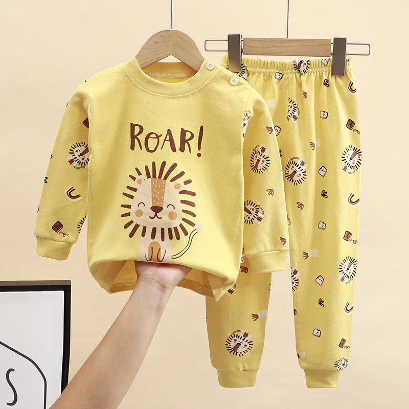 Boy Girl Pajama Set Cartoon Unicorn Long Sleeve Underwear Elastic Waist Pants Outfits for Kids Clothes Autumn Spring DS39