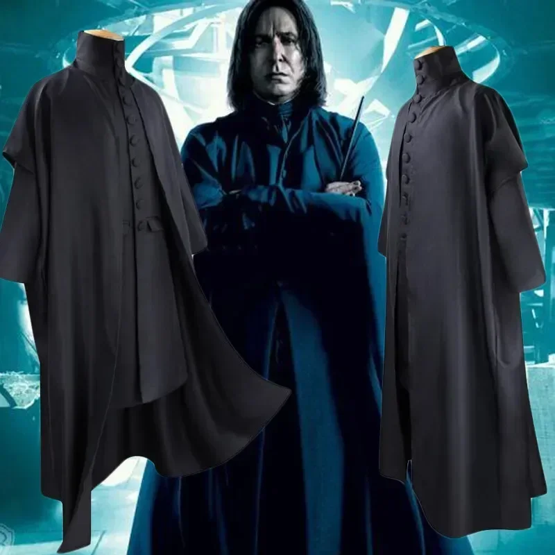 

Professor Severus Snape Cosplay Costume Hogwartes School Black Cloak Robe Magic Wand Halloween Party Uniform Suits