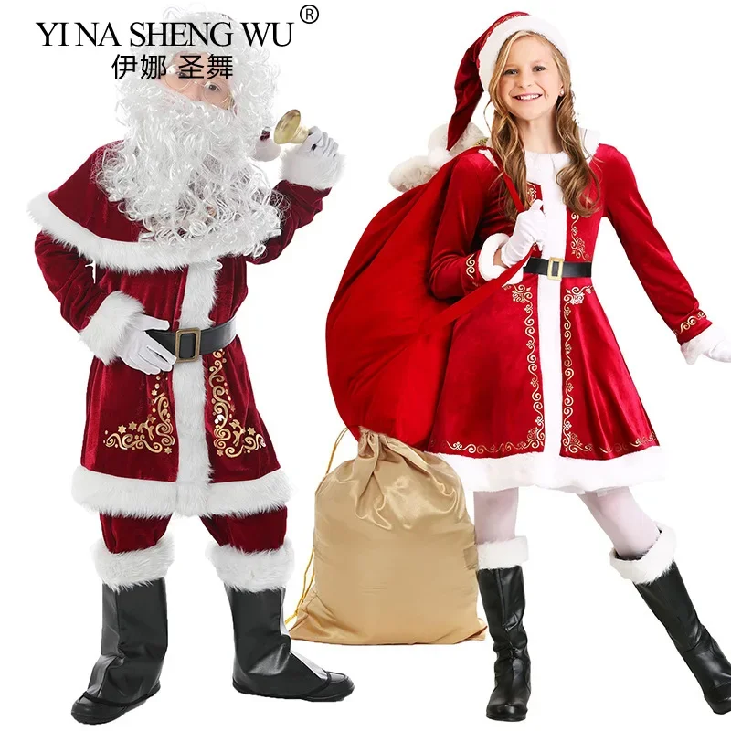 

Cosplay Christmas Costume Santa Claus Suit Children BoyGirl Red Deluxe Velvet Fancy Set Xmas Party Family Costume Outfits Gifts