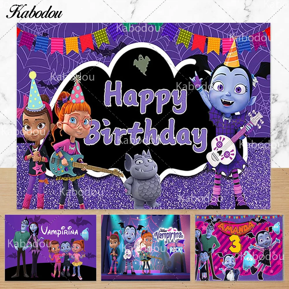 Disney Cartoon Vampirina Photo Background Girls Birthday Teeth Girl Halloween Concert Party Photography Background Decor Puntelli