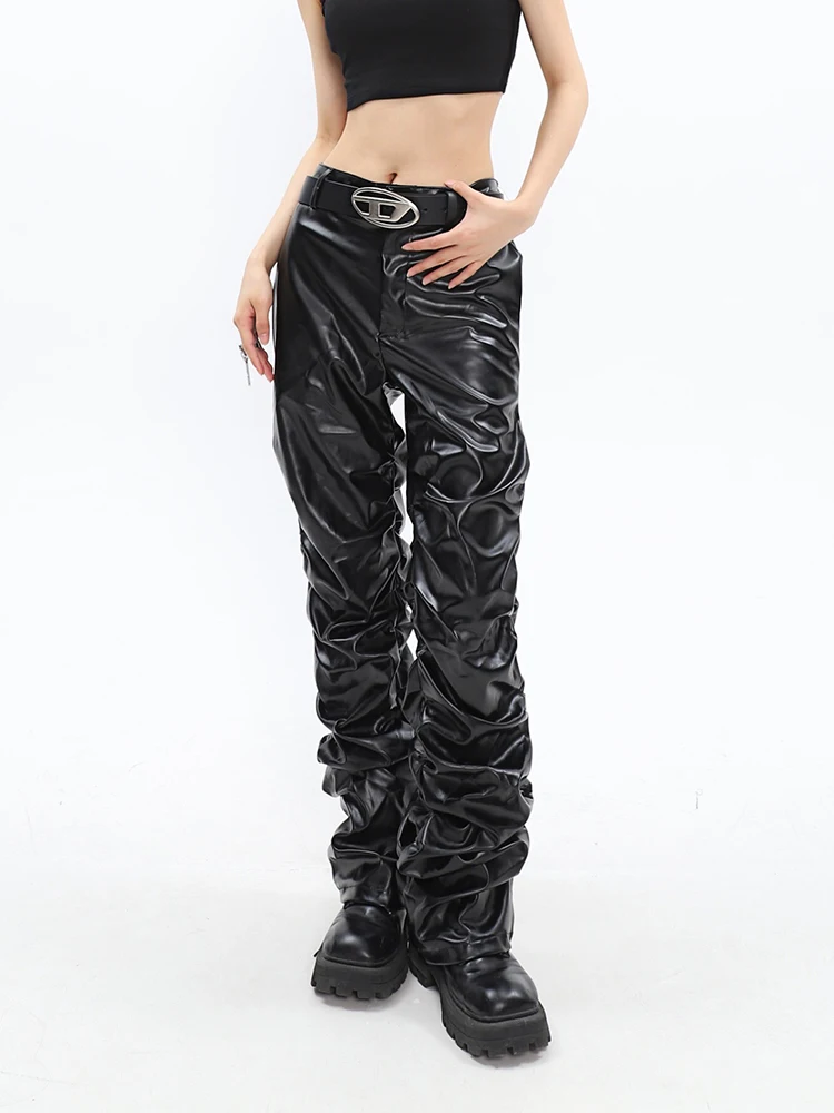 27-46 Nuovo 2024 Uomo Donna Abbigliamento Stile Yamamoto Design Luminoso Pantaloni In Pelle Pieghettati Pantaloni Amanti Costumi Taglie Forti