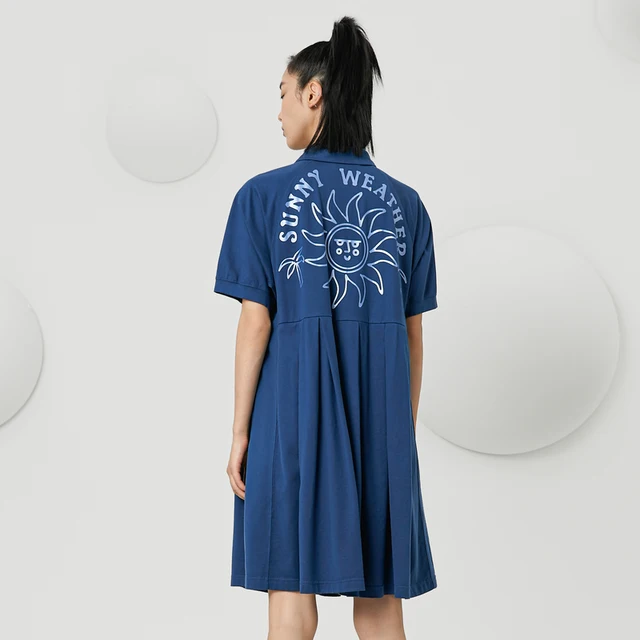 새로운 여름 2022 Moveup 마술 산책. 재미있는 시리즈 주름 디자이너 인쇄 순수한면 니트 드레스