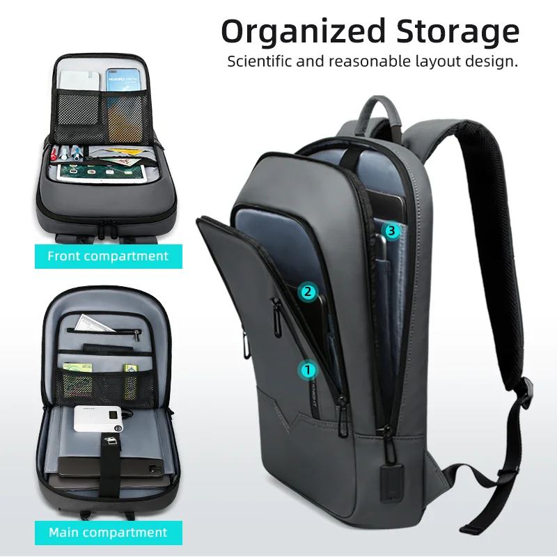 HcanKcan Business Man Backpack Waterproof15.6" Laptop Casual Bag Multifunction Fashion Travel pack Slim Teenager Pack School USB 5