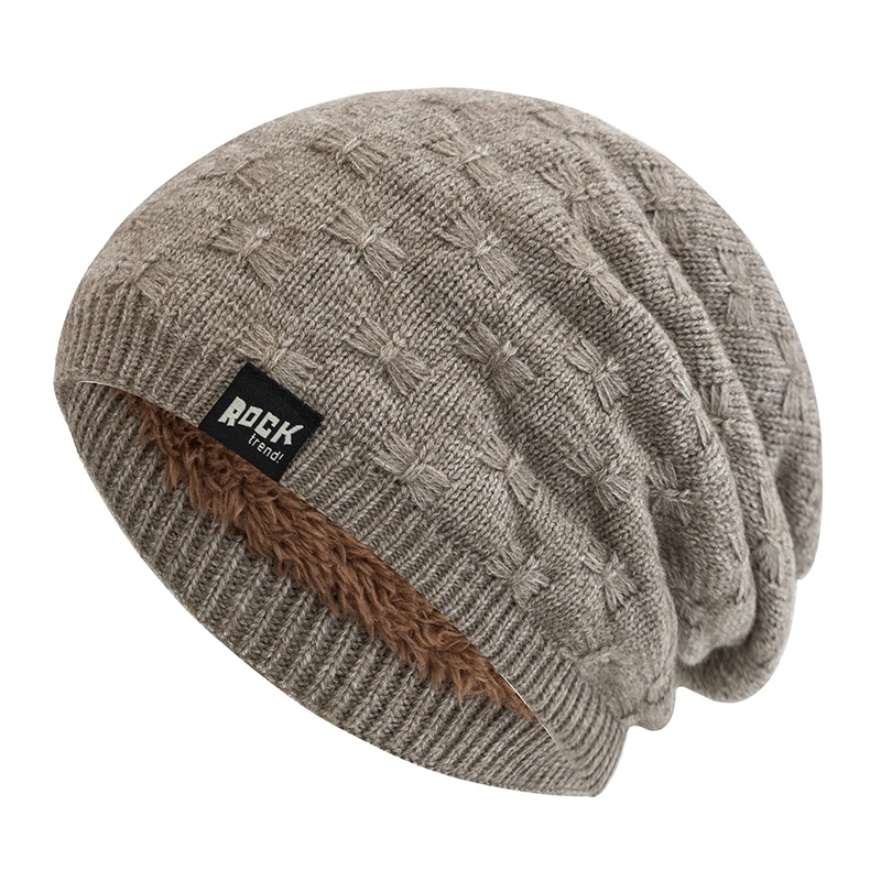 Hot Sale Unisex Beanie Hats For Men & Women Warm Ski Winter Hat Rock Letter Label Decor Plush Lined Warm Knitted Hat