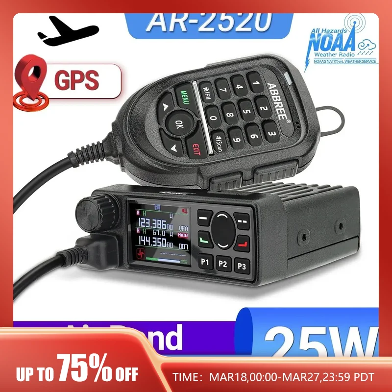 Abbree Ar-2520 25W Mobie Radio Air Band 108-520Mhz Full Band 999 Canali Radio Gps Amatoriale Stazione Autoradio Con Microfono
