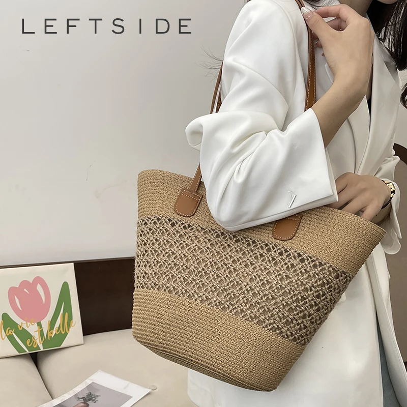 

LEFTSIDE-большая соломенная сумка для женщин; 2024; Летние сумки на плечо; Женские сумки для путешествий; Женская плетеная Сумка; Пляжная сумка
