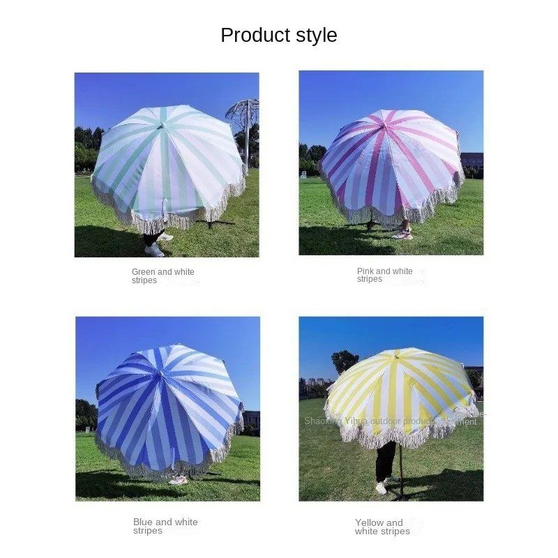 

Hot Selling Golf Sunshade Umbrellas with Striped Fringe Beach Umbrellas That Can Be Tilted Outdoor Umbrellas