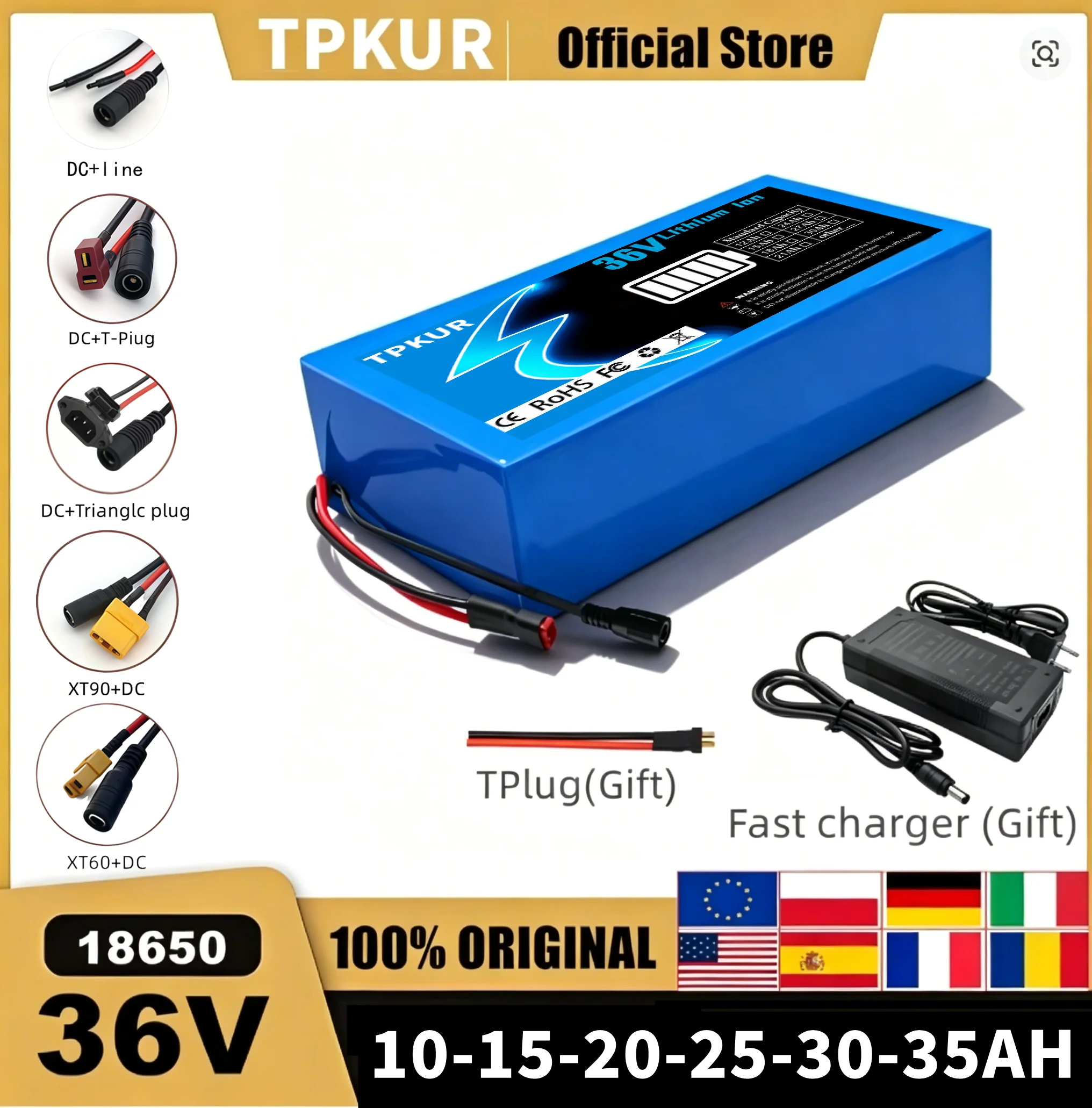 Brandneuer 36V Akku 10Ah 15Ah 20Ah 25Ah 30Ah 18650 Akkupack für 100-1500W Fahrräder, Roller & andere Motoren