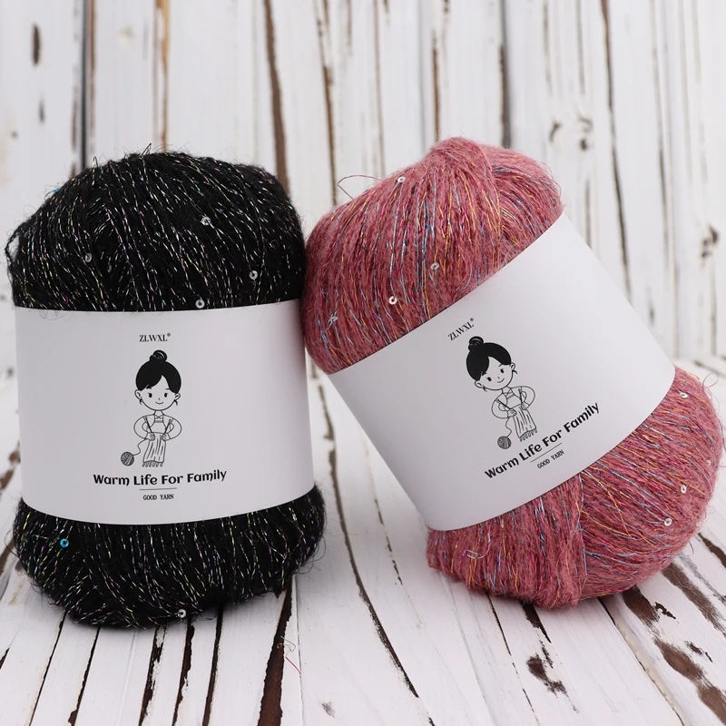 50g/볼 스팽글 모헤어 골드 실버 실크 스팽글 원사 DIY 핸드 뜨개질 여성용 베이비 얇은 스웨터 니트 셔츠 스카프 모자 원사