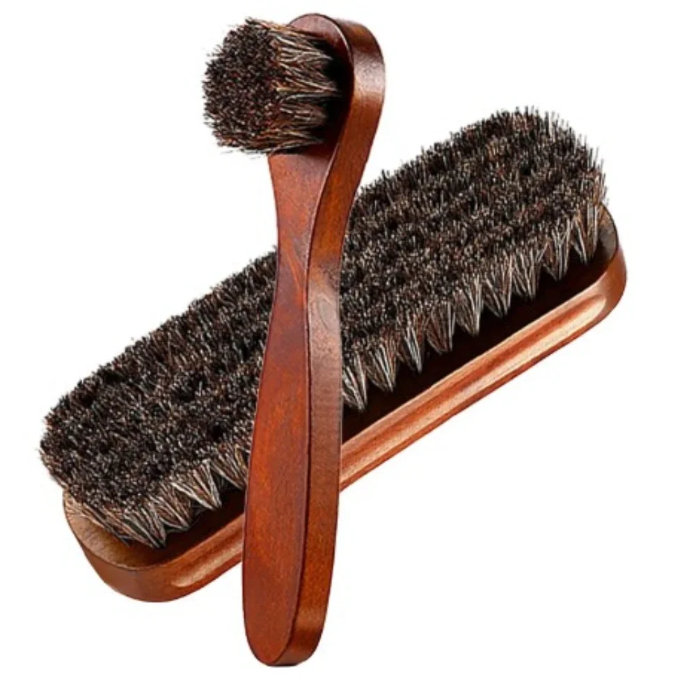 2pcs Horse Hair Shoe Brush Large Leather Shoe Brush Set Horse Hair Set Polishing Solid Wood