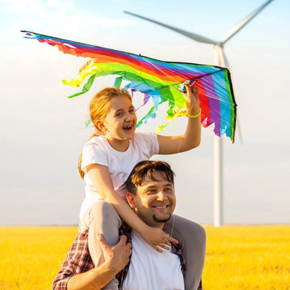 Colorful Rainbow Kite Long Tail Nylon Outdoor Kites Flying Toys For Children Kids Kite Parent-child Game Toys Gift for Birthday 4