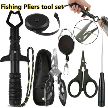 3/5/6pcs Fish Lip Gripper Plier Set Include Fishing Control Device Split Plier Hook Remover Fish Measuring Ruler and Storage Bag 1