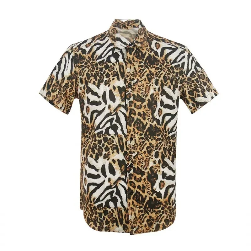 thumbnail image 1 of Camisas de playa con estampado de leopardo para hombre, camisas casuales con botones y manga corta con estampado 3D, blusas para hombre, camisetas de verano para hombre, 1 of 5
