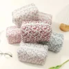 Quilted Makeup Bag Floral Cosmetic Bag Aesthetic Cute Travel Toiletry Bag Organizer cotton Makeup Brushes Storage Bag 1