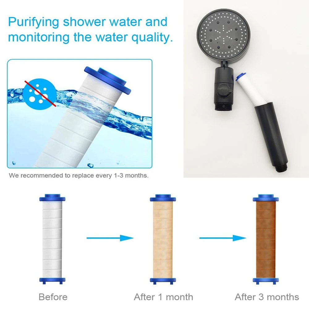 5 Modes Shower Head Black Silver 360 Degrees Rotating High Pressure Sprayer Nozzle Filter Bathroom Shower heads with Stop Button 5