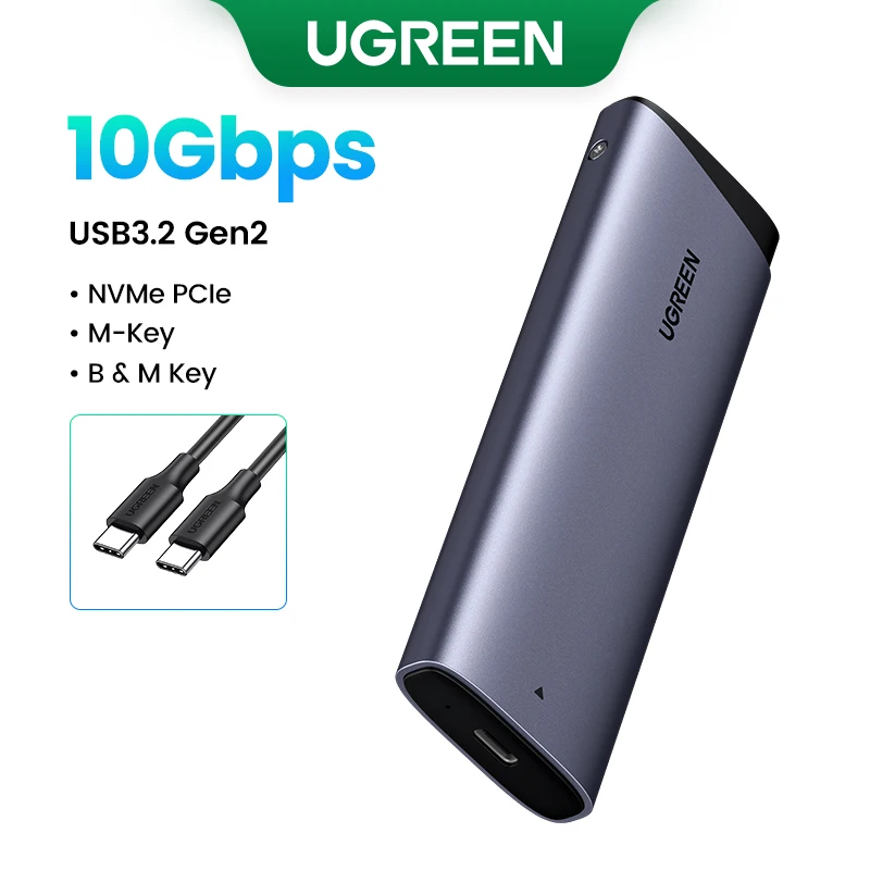 UGREEN 20Gbs M2 SSD Enclosure NVME SATA Dual Protocol M.2 to USB C SSD Adapter support 8TB for NVME PCIE NGFF SATA Disk