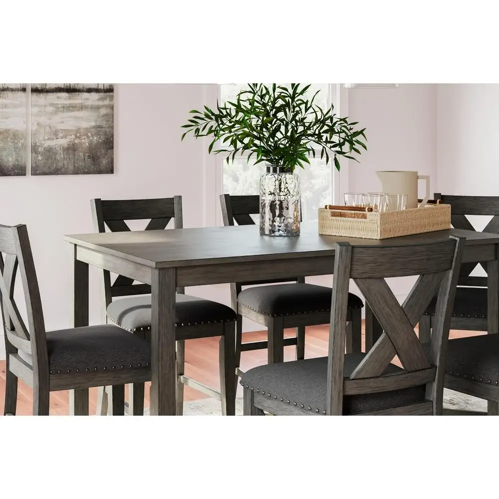 7-Piece Gray Counter Height Dining Table Set with Upholstered Bar Stools Casual Flair 7-Piece Gray Counter Height Dining Table Set with Upholstered Bar Stools Casual Flair