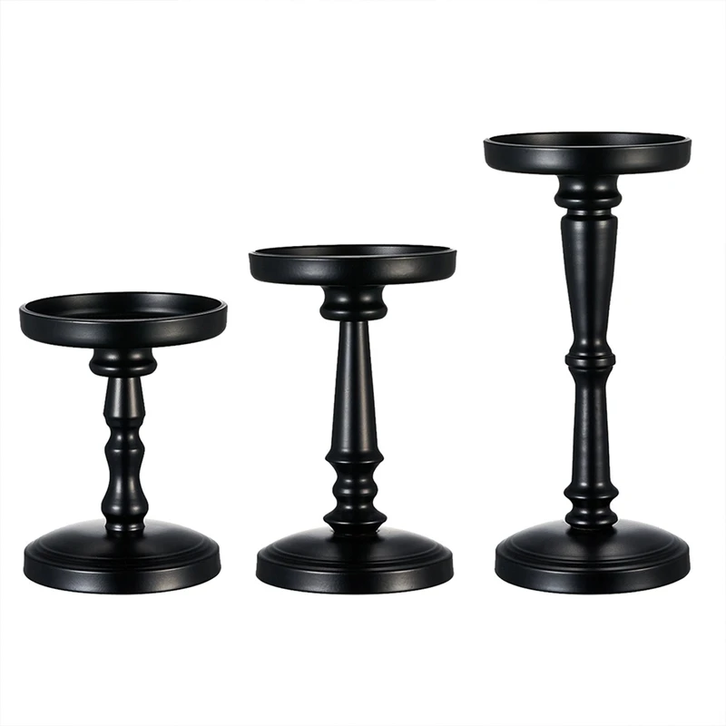 

3Pcs Columnar Black Candle Holder, Metal Candle Holder, Great Decoration For Family Wedding Anniversary Party