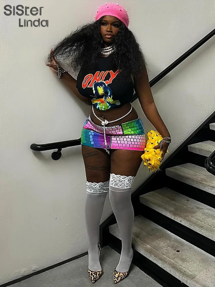 

Оригинальный дизайн, модель с клавиатурой, печатная стандартная Черная Мужская футболка с рисунком, в комплекте с красочной мини-юбкой