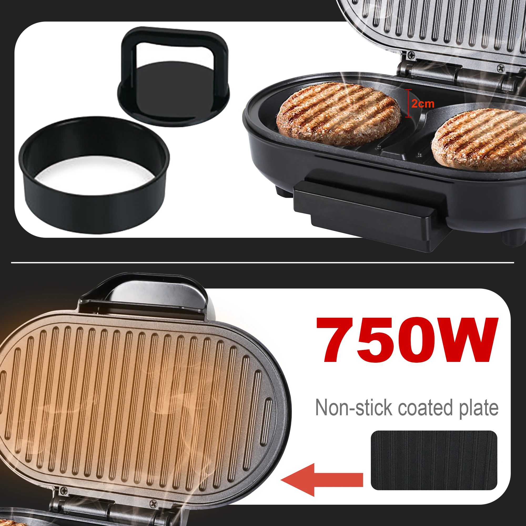 Electric Hamburger Machine 750W Cake Donut Walnut Cooking Kitchen Appliances Breakfast Waffle Machine Non-stick Iron Pan Sonifer 3