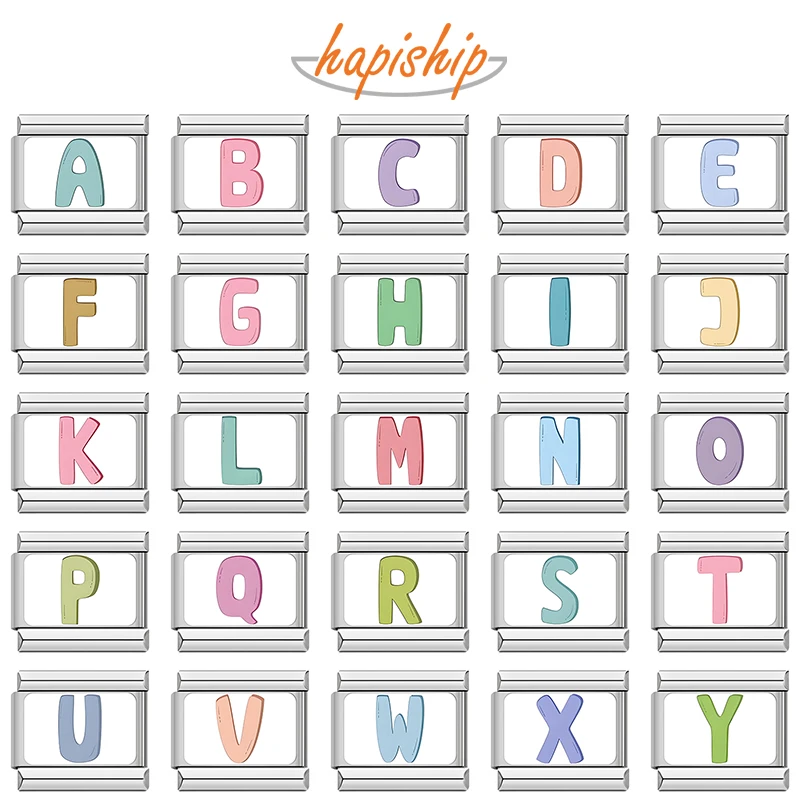 Hapiship 2024 moda colorida 26 letras en inglés eslabones de encanto italiano ajuste 9mm pulsera de acero inoxidable DIY joyería de mujer TZ037