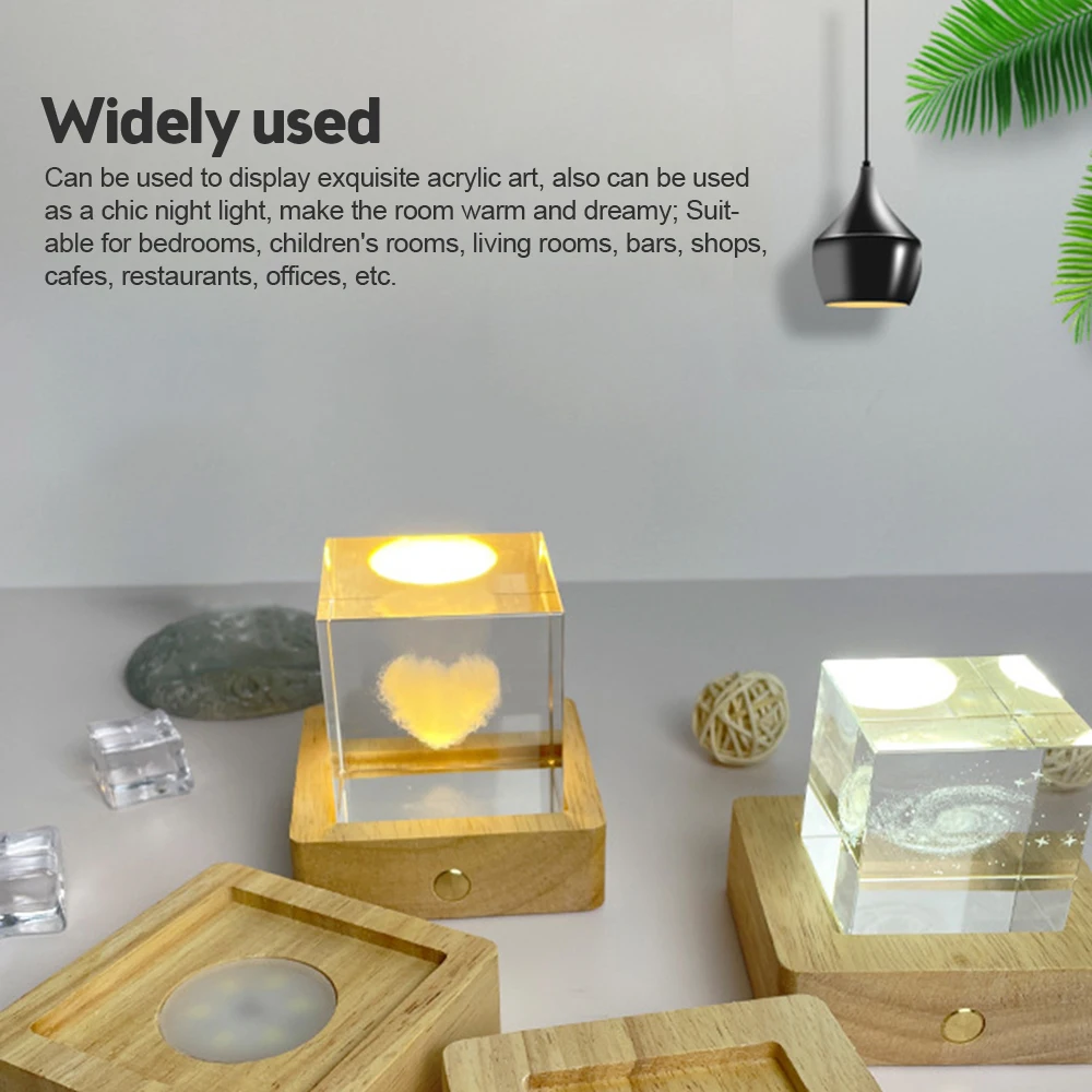 Wooden LED Light Dispaly Base Crystal Glass Resin Art Ornament Wooden Lamp Base LED Light Rotating Display Stand