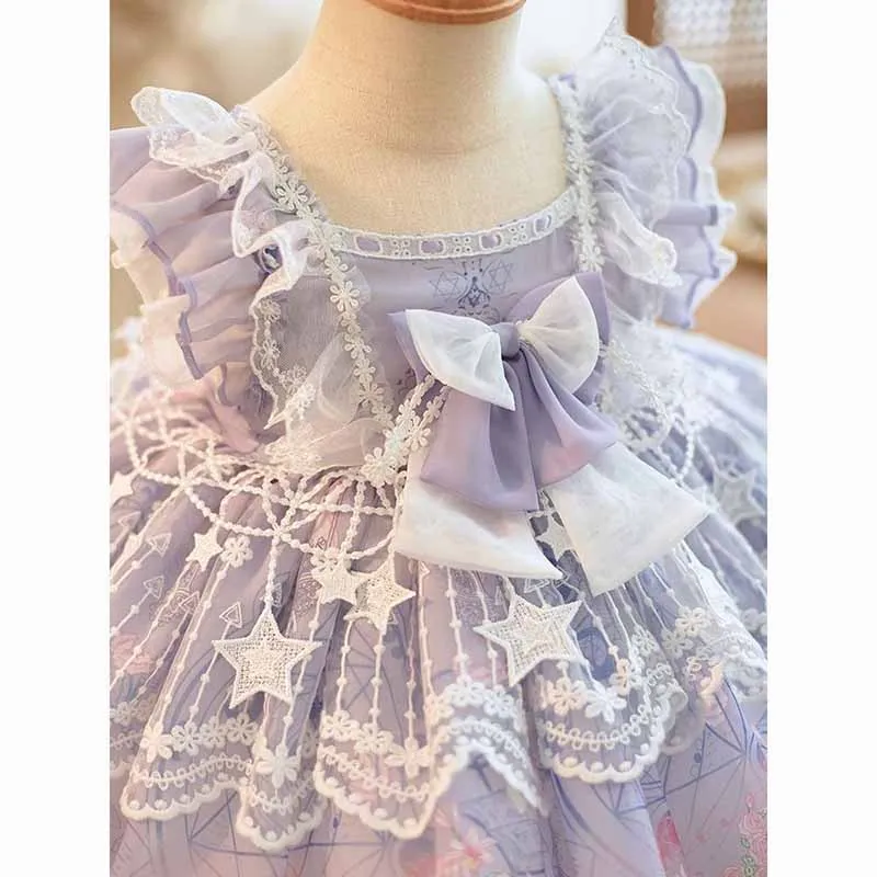 Birthday Party Lolita Sweet Dress Girls Kids Summer Lace Dress Cute Princess Doll Teen Girls 2-10Y