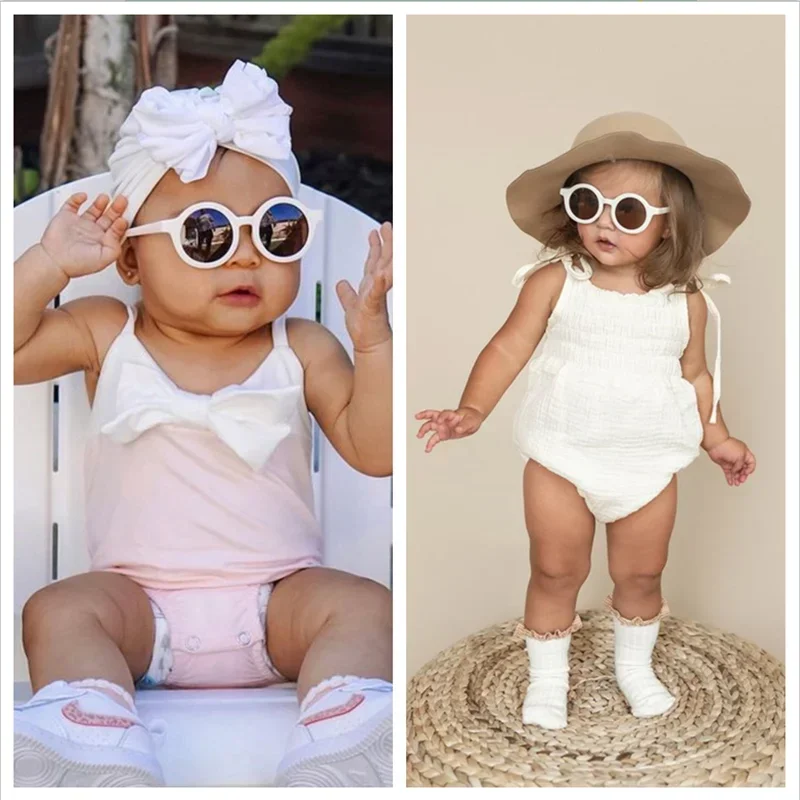Kids Sunglasses Round TAC Polarized Baby Sunglasses for Toddler Boys Girls TPEE Flexible Soft Frame with Strap for Infant Age 0-3