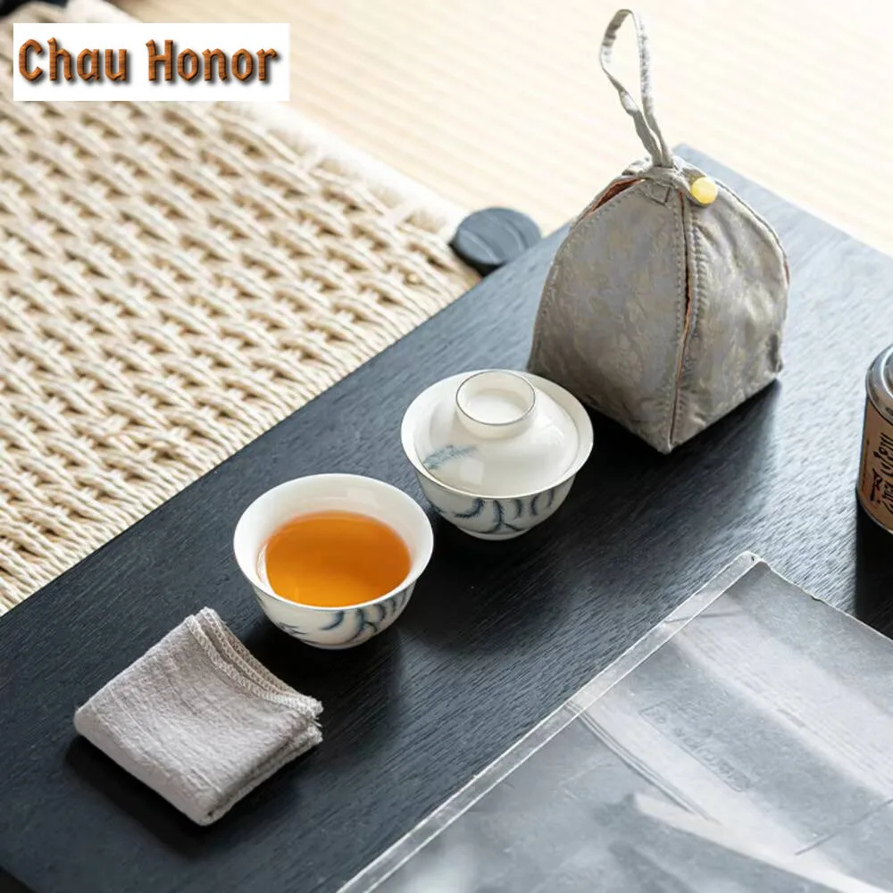 Hand-painted Butterfly Orchid Tea Set Kit Creative Teapot and Cup Set 1 Pot 1 Cup Tea Brewing Camping Portable Organizer Bags