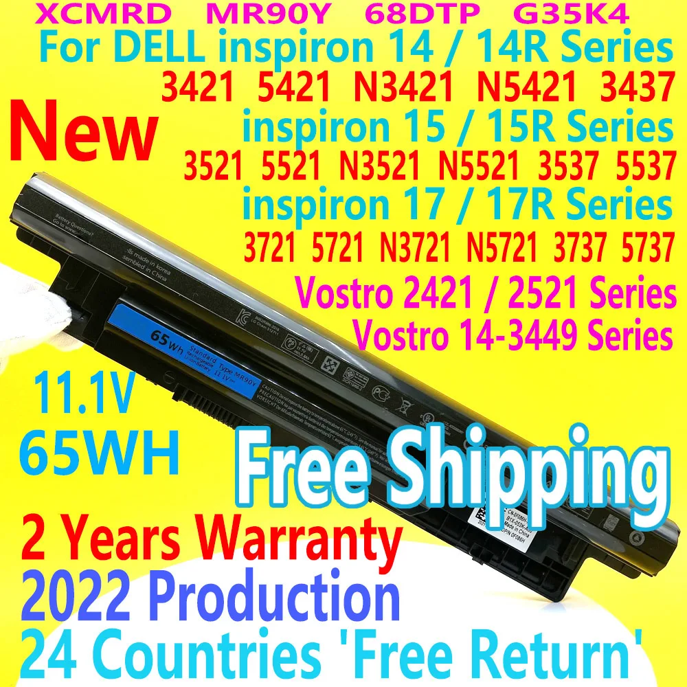 Nova 65wh Mr90y 15 Xcmrd Bateria para Dell Inspiron 3421 5421 3521 5521 3721 5721 Latitude E3440 17 E3540 Vostro 2451 3456 Laptop