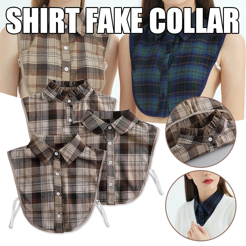 Damen abnehmbares kariertes Hemd-Design, gefälschter Kragen, falsche Bluse, Kleidungszubehör