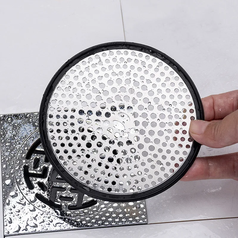 304 Stainless Steel Hair Catcher Shower Drain Cover with Silicone