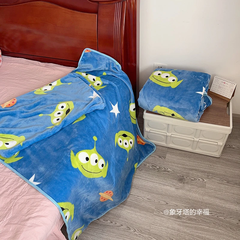 Disney Toy Story Alien Blanket Cartoon Warm Flannel Blanket Cute Anime Pattern Printing Blanket Bedspread Bedroom Sofa Bed Gift