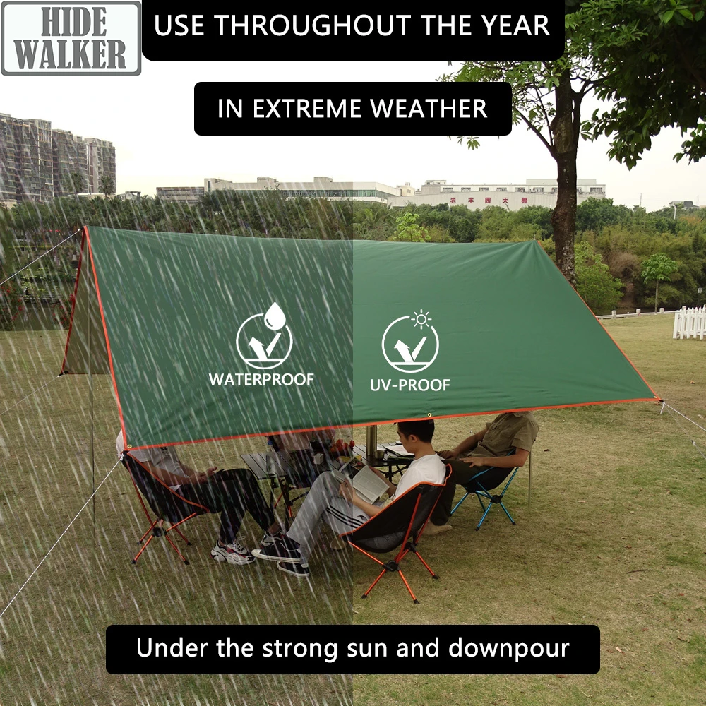 Camping Tourist Tarp with Peg Rope Waterproof Ultralight Sun Shelter Outdoor Awning Tent Sail Canopy Sunshade Garden Shade Cover_voghion.com