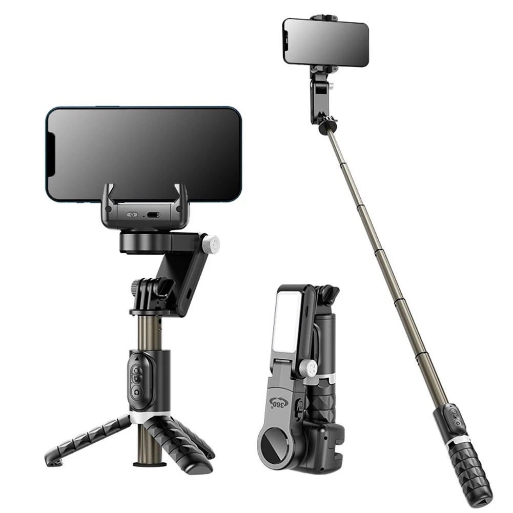 Byscoon 360 Rotation Gimbal,Selfie Stick Tripod with Remote Fill Light Following Shooting,Stabilizer for Smartphone Live/Vlog