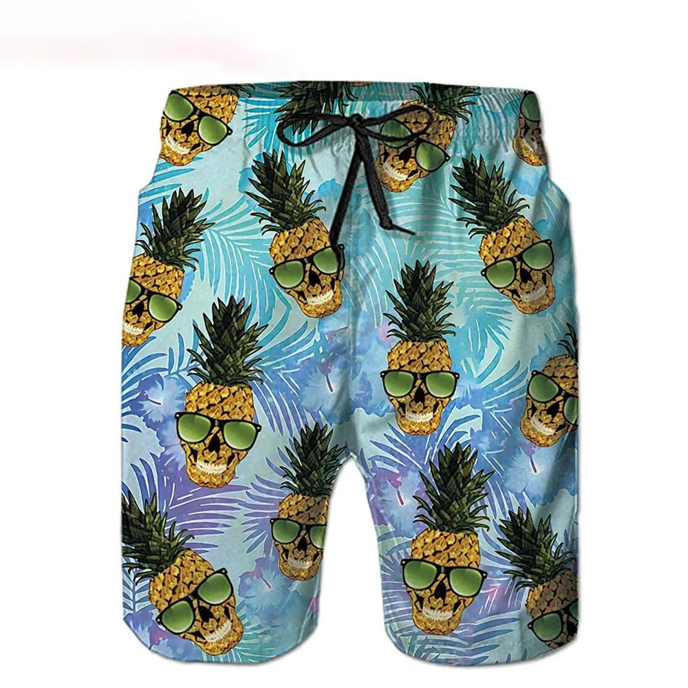 Funny Pineapple Mens Hawaii Beach Shorts Surf Board Shorts Sportwear Vacation Pants Boy Short Summer Cool Clothing