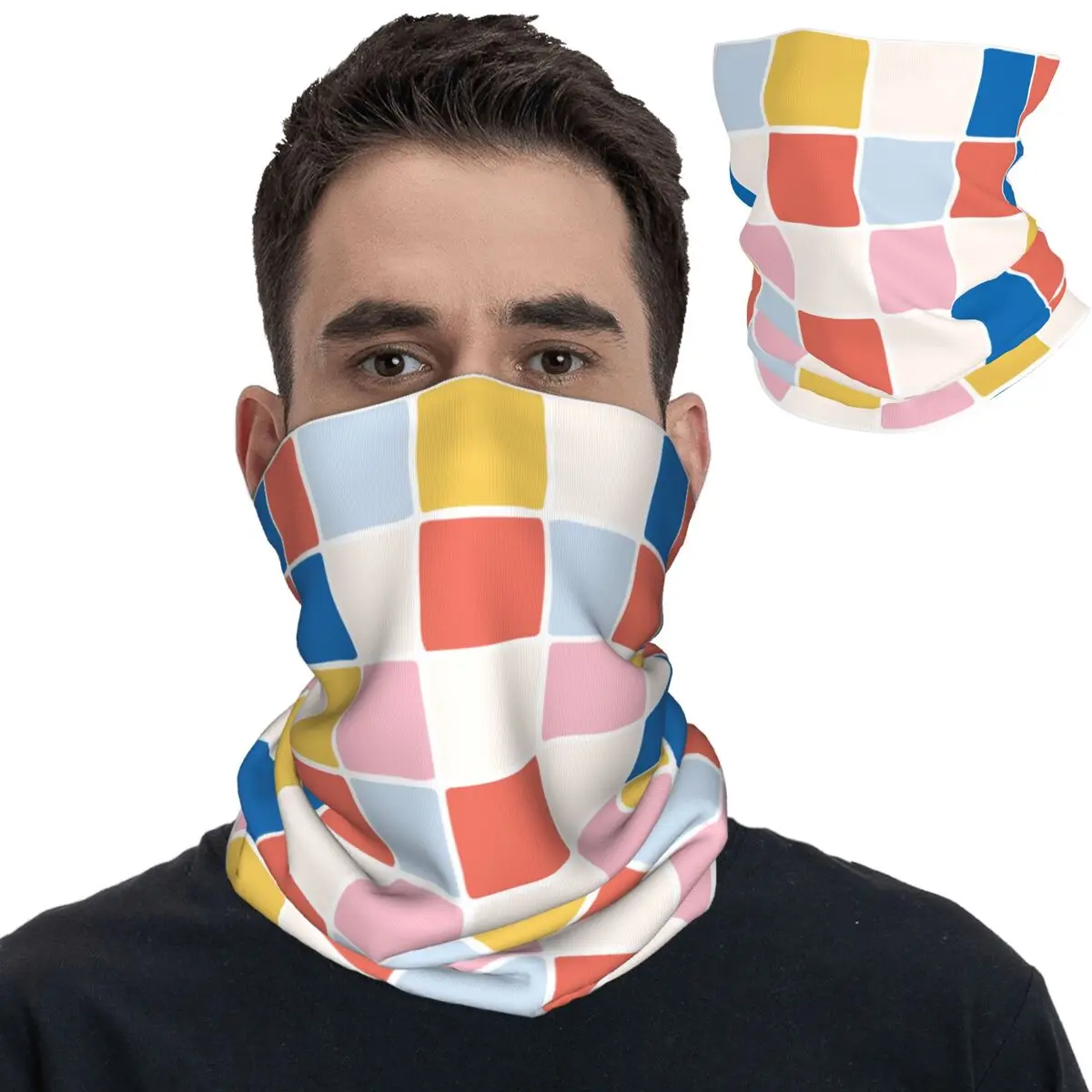 

Colorful Geometric Happy Pattern Check Gingham Bandana Neck Cover Printed Rainbow Checked Wrap Scarf Multi Headband Windproof