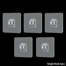 5pcs Transparent Wall Adhesive Hooks (5pcs-Single Clear)