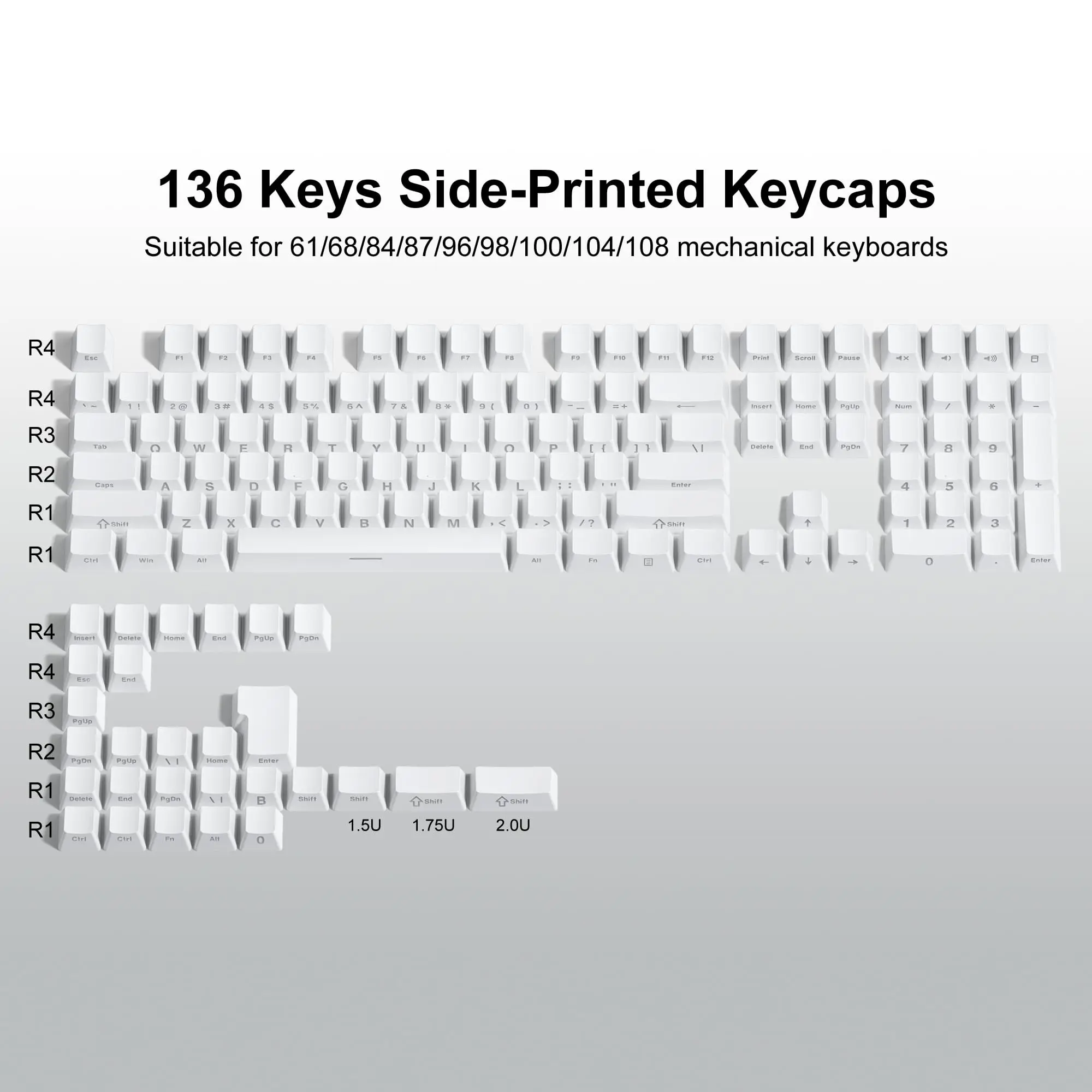 Perfil Pbt Keycap do Oem Lado Branco Impresso Keycap Brilho Dobro do Tiro Através de Keycaps 136 Chaves para Interruptores do mx Teclados Mecânicos - Imagem 4