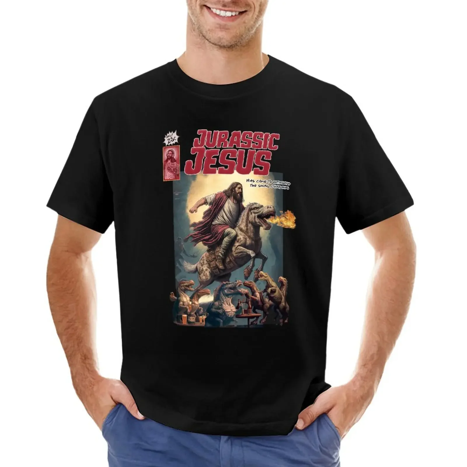 

Jurassic Jesus T-shirt summer clothes blacks customs mens clothing