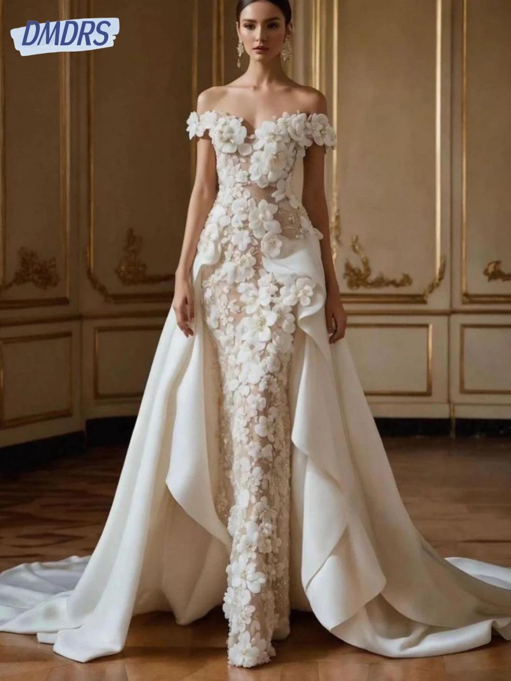 

Romantic Sweetheart Neck Wedding Dresses 3D Flowers Pearls Dress For Bride Luxury A-line Bridal Gown Vestido De Novia