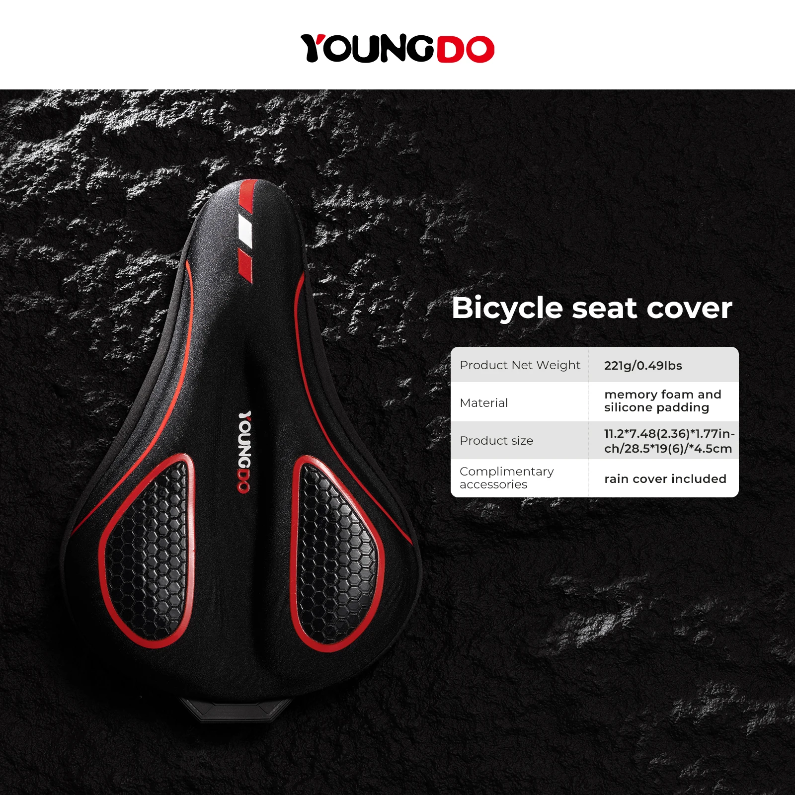 YOUNGDO 자전거 시트 쿠션 커버, 편안한 통기성 사이클링 젤 패드, MTB 산악 로드 바이크, 야외 자전거 새들 쿠션