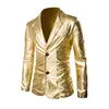 Hot Stamping Glossy Casual Suit for Men Slim Fit 2 Piece Solid Shiny Party Gold Silver Black Suit for Men Blazer Jacket & Pants