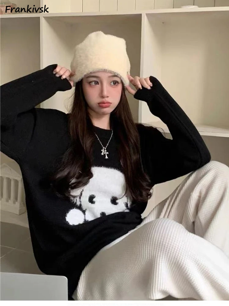 

Sweater Women Autumn Winter Korean Style Trendy Dog Graphic Minimalist Schoolgirls Leisure Round Neck Comfortable Pullovers New