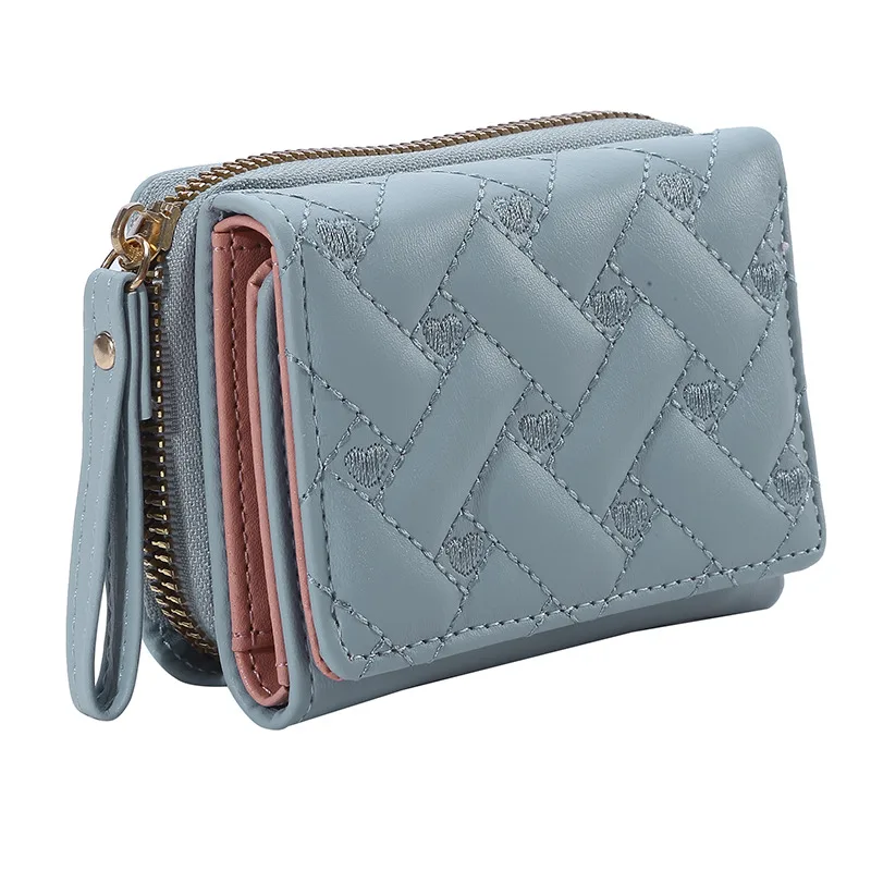 Women Wallet For PU Leather Fashion Embroidered Love Tri-fold Small Wallet Card Holder Multi-card Slot Coin Purses Interior Pink 5